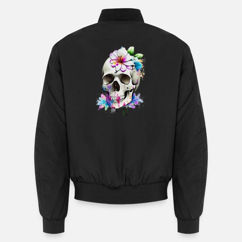Skull with lilies - Unisex Bomber Jacket - black