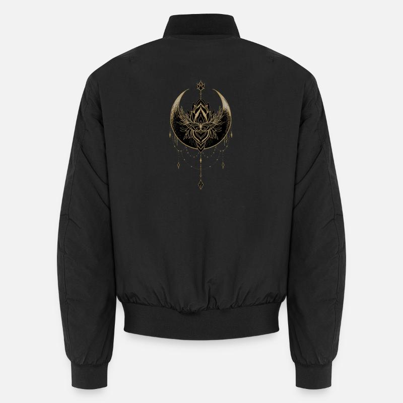 Superbe lune noire dorée avec fleur de lotus. Bomber unisexe