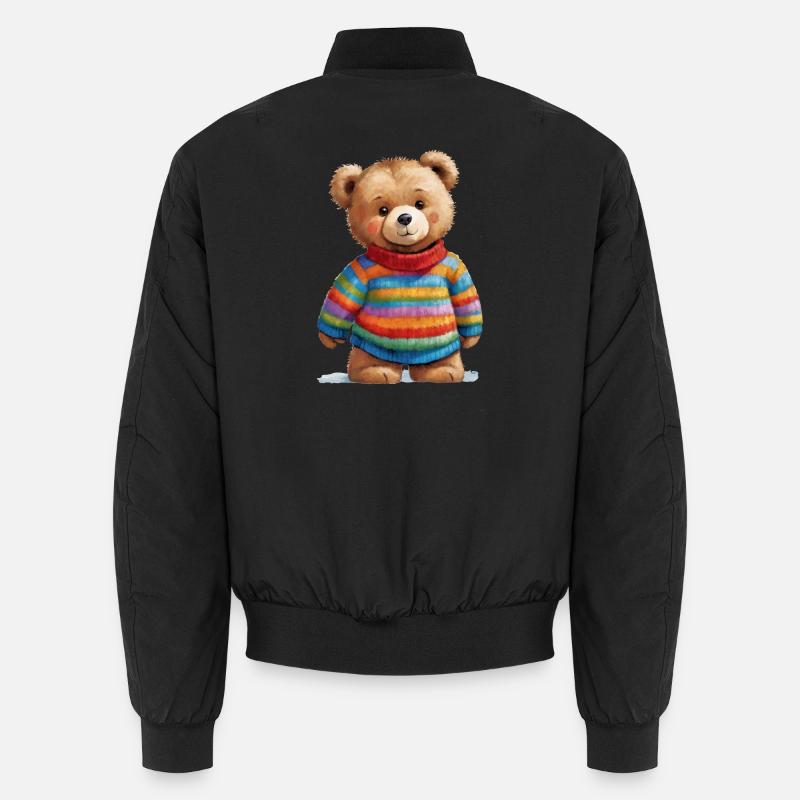 Teddy im gestreiften Pullover Aquarellzauber Unisex Bomberjacke