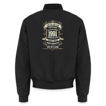 Geboren 1991, Baujahr 1991 Geburtstags Shirt 90er - Unisex Bomberjacke - Schwarz - Hinten - AI Model Male 185 light (185cm)