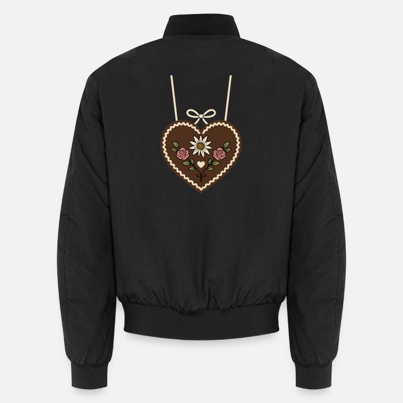 Lebkuchenherz mit Edelweiß & Rosen - Unisex Bomberjacke - Schwarz
