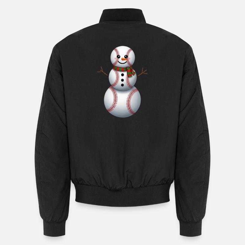 Cartoon Baseball Snowman - Unisex Bomber Jacket - black