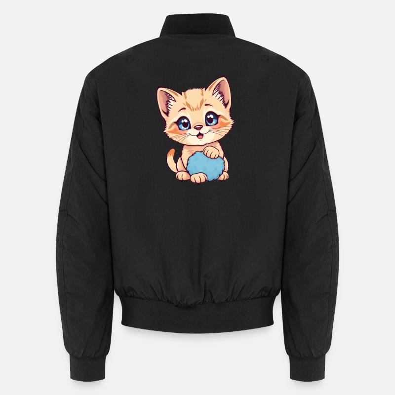 Kätzchen mit blauem Flauschball Unisex Bomberjacke