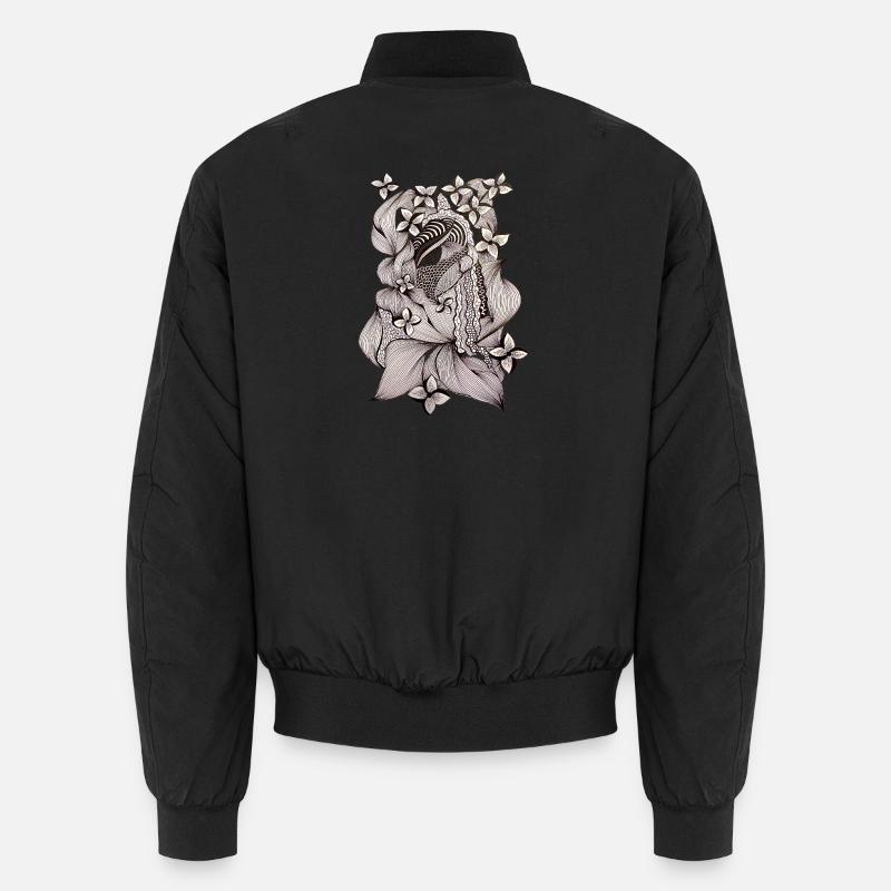 Zentangle Blumenmuster Schwarzweiß Unisex Bomberjacke