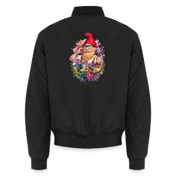 Artistic garden gnome with brush and palette - Unisex Bomber Jacket - black - Back - AI Model Male 185 light (185cm)