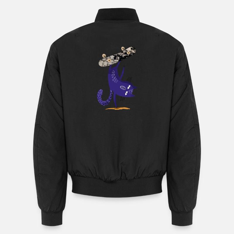 Purple cat on skateboard - Unisex Bomber Jacket - black