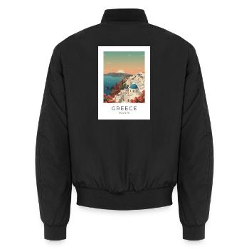 Santorini Sunset Coastal View - Unisex Bomber Jacket - black - Back - AI Model Male 185 light (185cm)