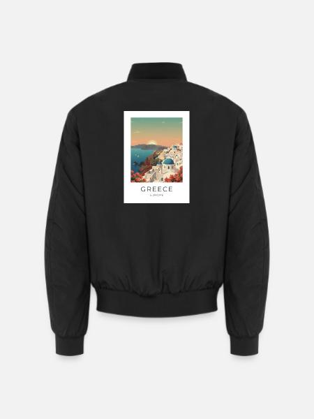 Santorini Sunset Coastal View - Unisex Bomber Jacket - black