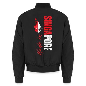 Made in Singapore, born in Singapore - Unisex Bomber Jacket - black - Back - AI Model Male 185 light (185cm)