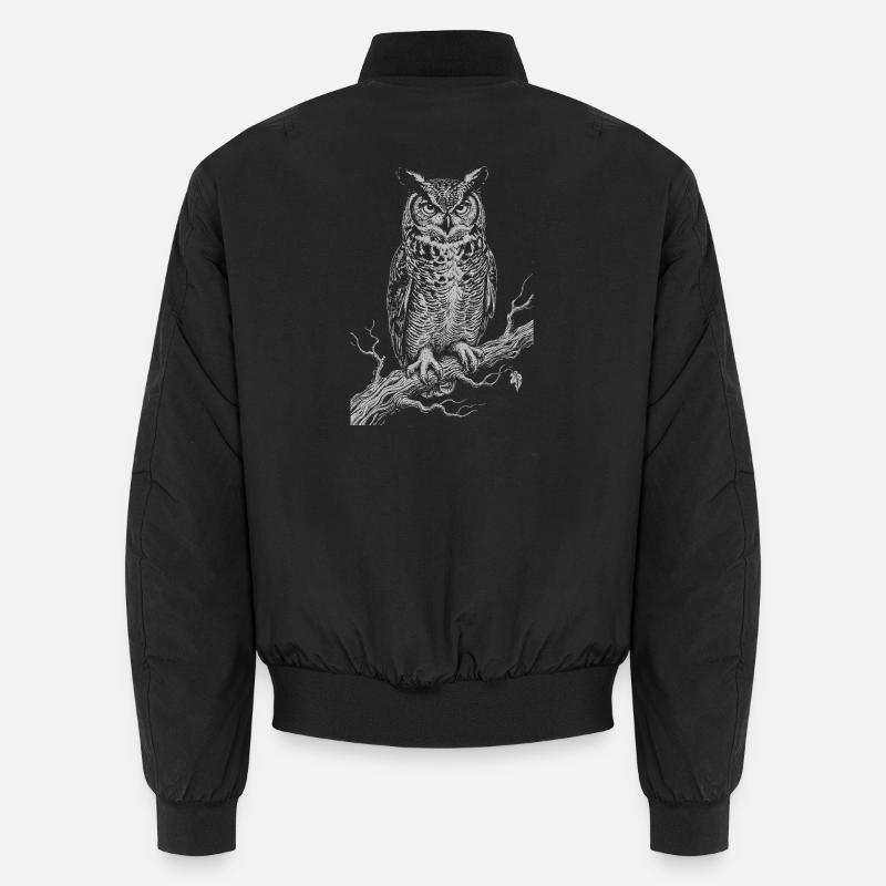 Owl Silhouette on Moonlit Branch - Unisex Bomber Jacket - black