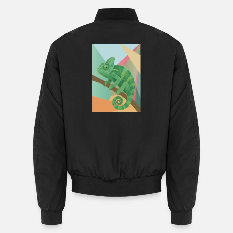 Green Chameleon Geometry Style - Unisex Bomber Jacket - black