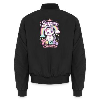 Super Little Sister Cute Cat - Kawaii - Unisex Bomber Jacket - black - Back - AI Model Male 185 light (185cm)