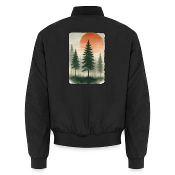 Vintage Forest Sunset Watercolor - Unisex Bomber Jacket - black - Back - AI Model Male 185 light (185cm)