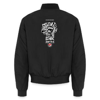 SHK Antifa – No Cops! No Nazis! (dunkel) - Unisex Bomberjacke - Schwarz - Hinten - AI Model Male 185 light (185cm)