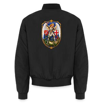 Erzengel Michael im Kampf gegen Drache - Unisex Bomberjacke - Schwarz - Hinten - AI Model Male 185 light (185cm)