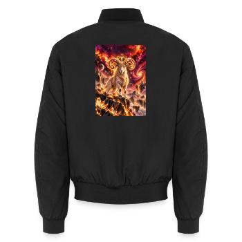 Kosmischer Widder im Sternenfeuer - Unisex Bomberjacke - Schwarz - Hinten - AI Model Male 185 light (185cm)