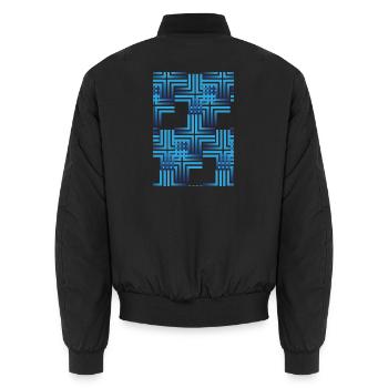 Geometrisches Blau-Raster Muster - Unisex Bomberjacke - Schwarz - Hinten - AI Model Male 185 light (185cm)