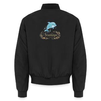 Soumaya-Delfin im goldenen Blumenrahmen - Unisex Bomberjacke - Schwarz - Hinten - AI Model Male 185 light (185cm)