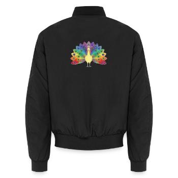Regenbogenpfau in Federn - Unisex Bomberjacke - Schwarz - Hinten - AI Model Male 185 light (185cm)