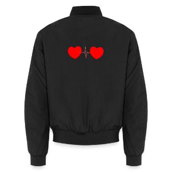 Two Hearts Heartbeat Lifeline – Romantisches rotes Tee - Unisex Bomberjacke - Schwarz - Hinten - AI Model Male 185 light (185cm)