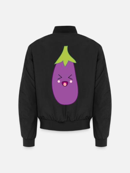Kawaii Aubergine Geschenk Süßes Gemüse - Unisex Bomberjacke - Schwarz