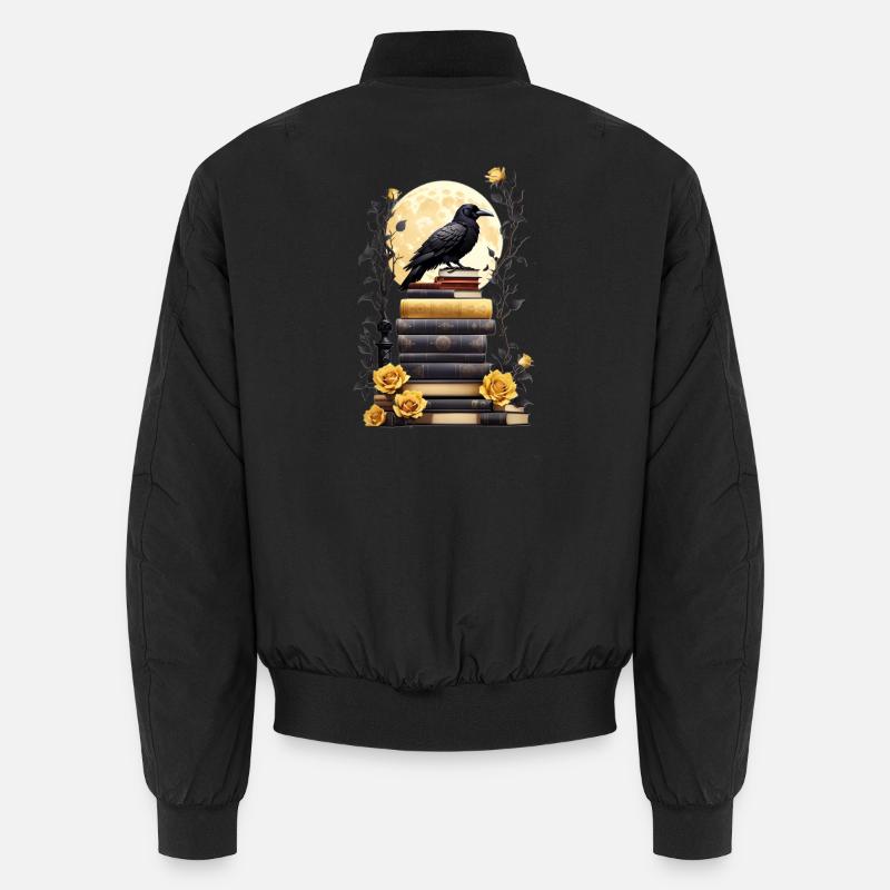 Stack of books with raven - Unisex Bomber Jacket - black