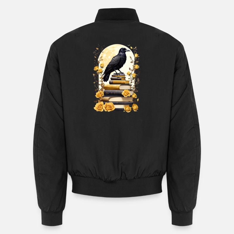 Stack of books with raven - Unisex Bomber Jacket - black