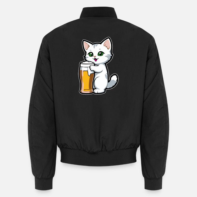 Katze mit Bier - Unisex Bomberjacke - Schwarz