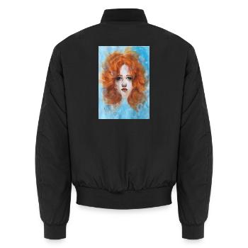 Redhead Woman Portrait Mermaid with Bubbles - Unisex Bomber Jacket - black - Back - AI Model Male 185 light (185cm)