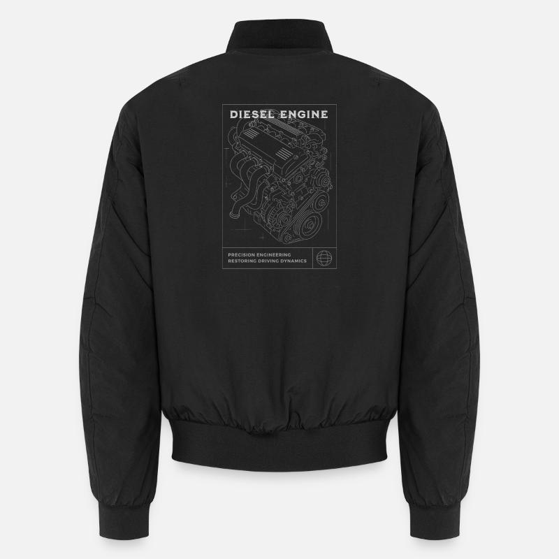 Diesel Engine Blueprint - Unisex Bomber Jacket - black