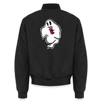 Fantôme avec un donut et une tasse - Bomber unisexe - noir - Dos - AI Model Male 185 light (185cm)