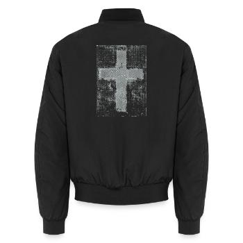 Kreuz-Halftone Textur - Unisex Bomberjacke - Schwarz - Hinten - AI Model Male 185 light (185cm)