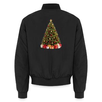 Goldener Weihnachtsbaum und verschiedene Geschenke - Unisex Bomberjacke - Schwarz - Hinten - AI Model Male 185 light (185cm)