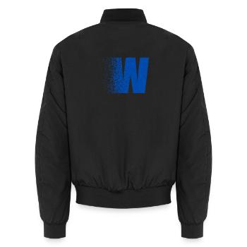 Fragmented W in Bold Blue - Unisex Bomber Jacket - black - Back - AI Model Male 185 light (185cm)