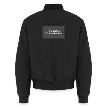 Lustiges Kaffee Büro T-Shirt - Erst Kaffee - Unisex Bomberjacke - Schwarz - Hinten - AI Model Male 185 light (185cm)