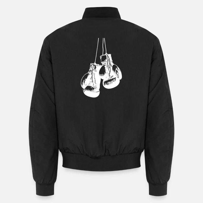 Conception de gants de boxe blancs suspendus. Conception de logo Bomber unisexe