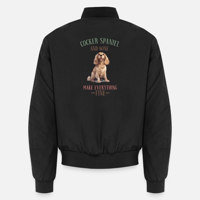 Cocker Spaniel and Wine Make Everything Fine Unisex Bomber Jacket