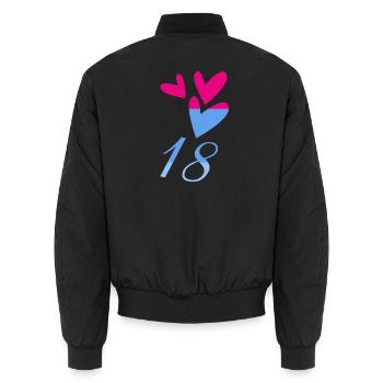 18. 18 JAHRE ALT. 18-jähriges JUBILÄUM. GEBURTSTAG 18 JAHRE. - Unisex Bomberjacke - Schwarz - Hinten - AI Model Male 185 light (185cm)