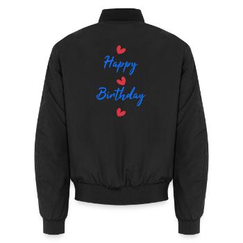 ALLES GUTE ZUM GEBURTSTAG. ALLES GUTE ZUM GEBURTSTAG. JAHRESTAG. - Unisex Bomberjacke - Schwarz - Hinten - AI Model Male 185 light (185cm)