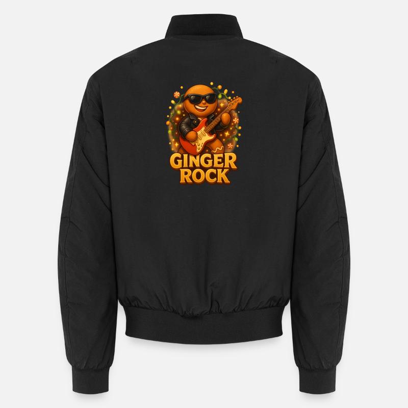 Gingerbread with Guitar Rock n Roll - Unisex Bomber Jacket - black