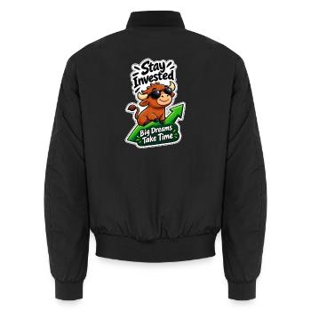Langfristiges Bullenmarkt-Angebot für Anleger | Bleiben Sie investiert - Unisex Bomberjacke - Schwarz - Hinten - AI Model Male 185 light (185cm)