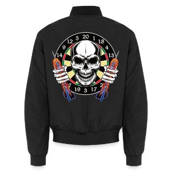 Dart skull with burning arrows - Unisex Bomber Jacket - black - Back - AI Model Male 185 light (185cm)
