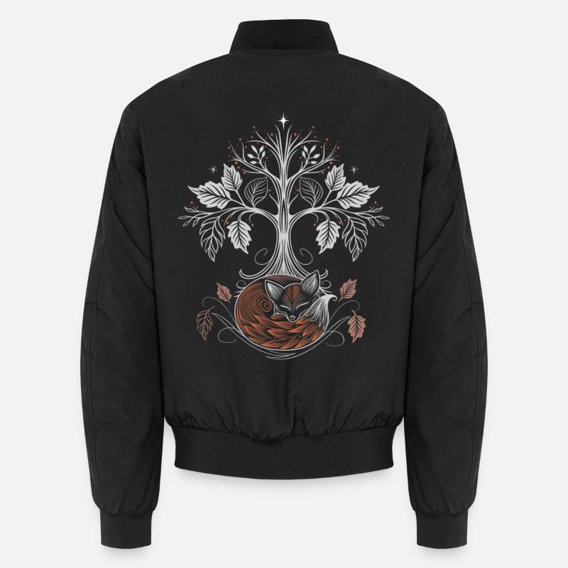 Schlafender Fuchs unter Lebensbaum - Herbstnacht - Unisex Bomberjacke - Schwarz