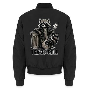 Trash & Roll Raccoon with Guitar - Unisex Bomber Jacket - black - Back - AI Model Male 185 light (185cm)