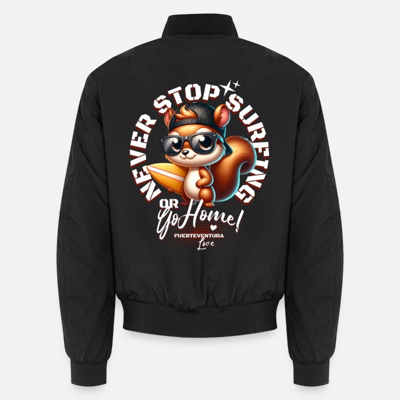 Surfer squirrel with surfboard - Unisex Bomber Jacket - black
