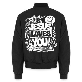 Jésus t’aime Vérité Design - Bomber unisexe - noir - Dos - AI Model Male 185 light (185cm)