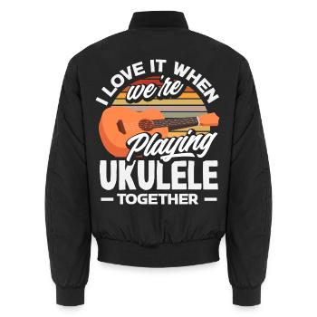 Funny Ukulele Designs and Sayings - Unisex Bomber Jacket - black - Back - AI Model Male 185 light (185cm)
