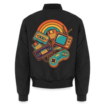 80er 90er Retro Technik Nostalgie Gamer - Unisex Bomberjacke - Schwarz - Hinten - AI Model Male 185 light (185cm)