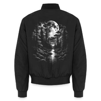 Vollmond über Waldsee im Zeichenstil - Unisex Bomberjacke - Schwarz - Hinten - AI Model Male 185 light (185cm)