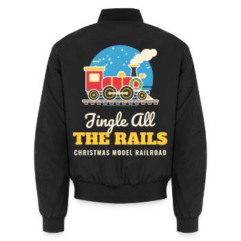 Jingle All the Rails Modelleisenbahn-Weihnachten - Unisex Bomberjacke - Schwarz - Hinten - AI Model Male 185 light (185cm)